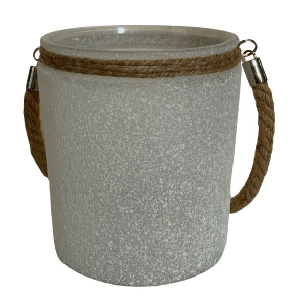 Frosted Glass Lantern Candle Holder With Rope Handle USED - Picture 2 of 2